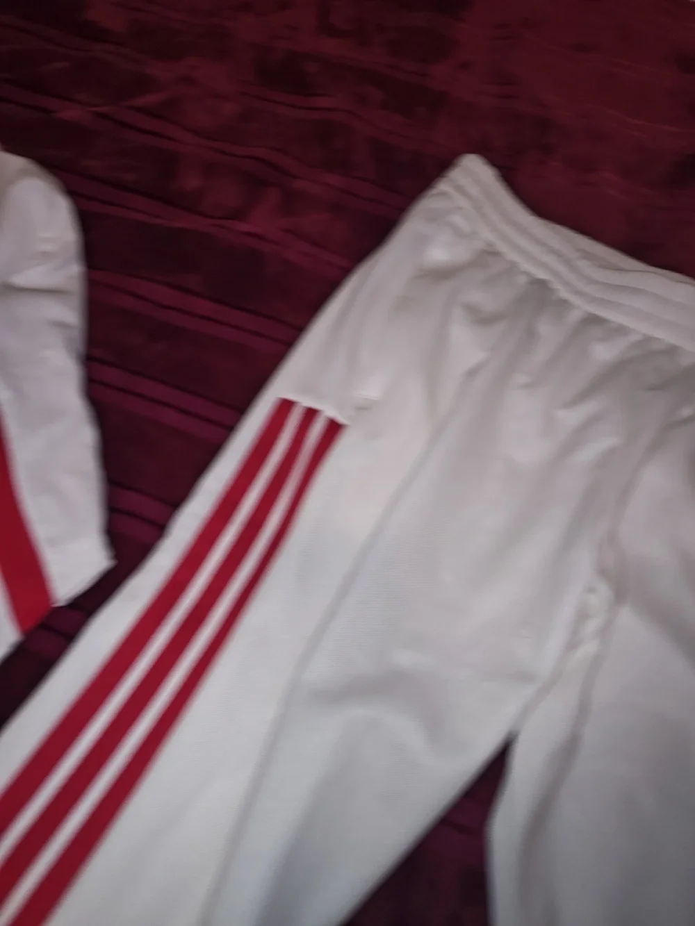 adidas White Track Jacket & Pants Set with Red Stripes